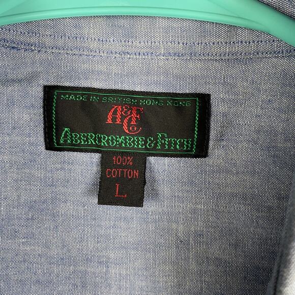 VTG Abercrombie & Fitch Button Shirt Men's Large Blue Made Hong Kong 90's Work - Picture 5 of 8
